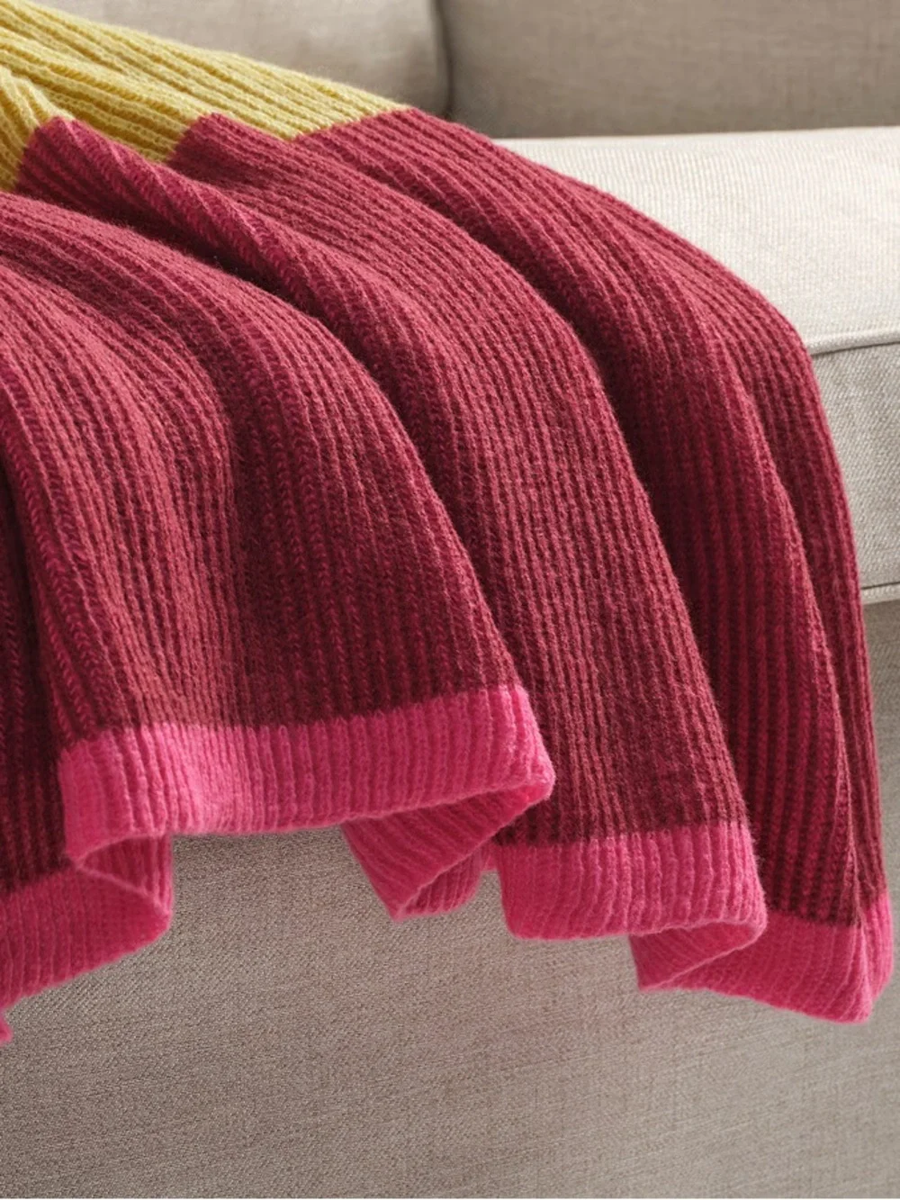 Colorblock Striped Knit Throw Blanket - Pink, Yellow, Cream, Blue, Green